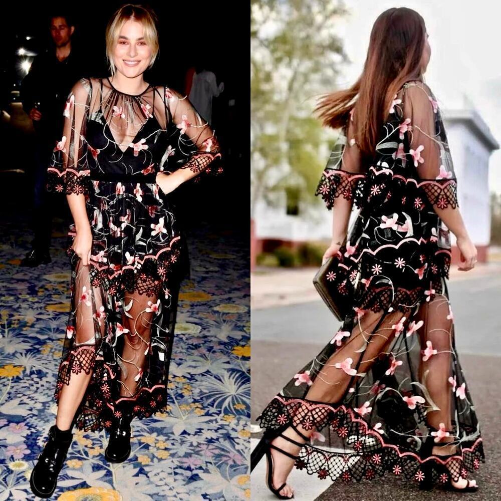 Alice McCall Marigold Sheer Black Sugar Plum Floral Maxi Dress Black Size 0